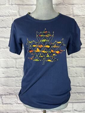 Vintage 90's Grandma Chic T-shirt with Cutout embroidered riveted leaf design